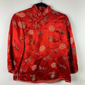 Peony Brand Shanghai China Womens Vintage Kimono Jacket Red Floral Sz 40